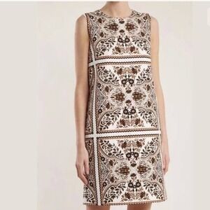 Max Mara Studio Cotton Sleeveless Tile Print Berto Shift Dress Women's Size 12
